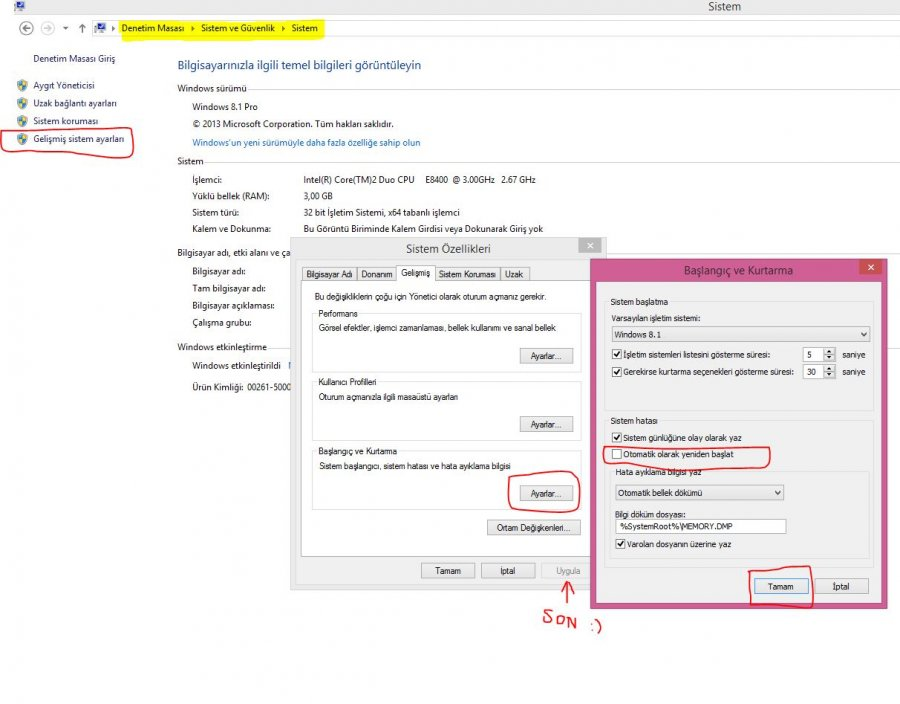 bilgisayar kendi kendine kapanip