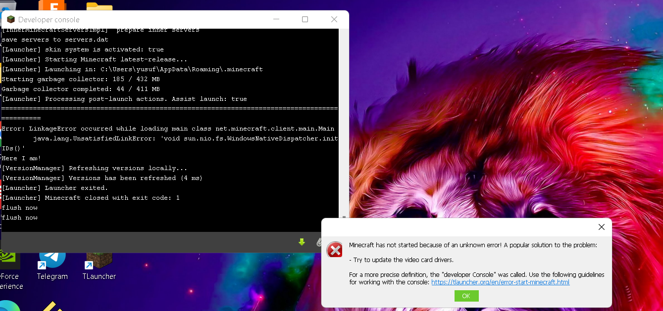 tlauncher Try to update the video card drivers hatası Donanım Arşivi