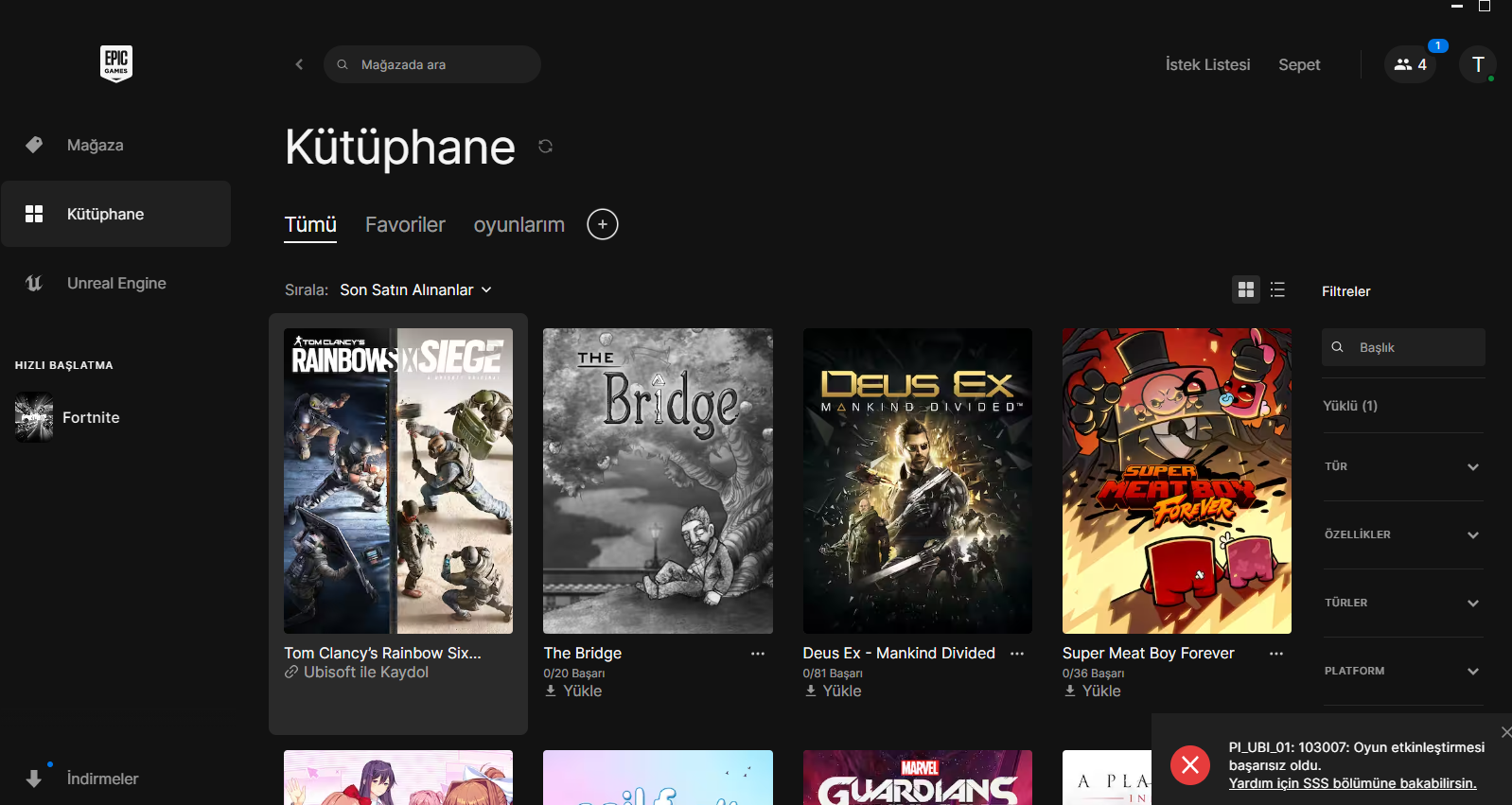 Epic games R6 oyun etkinleştirilmesi başarısız pldu | Donanım Arşivi Forum
