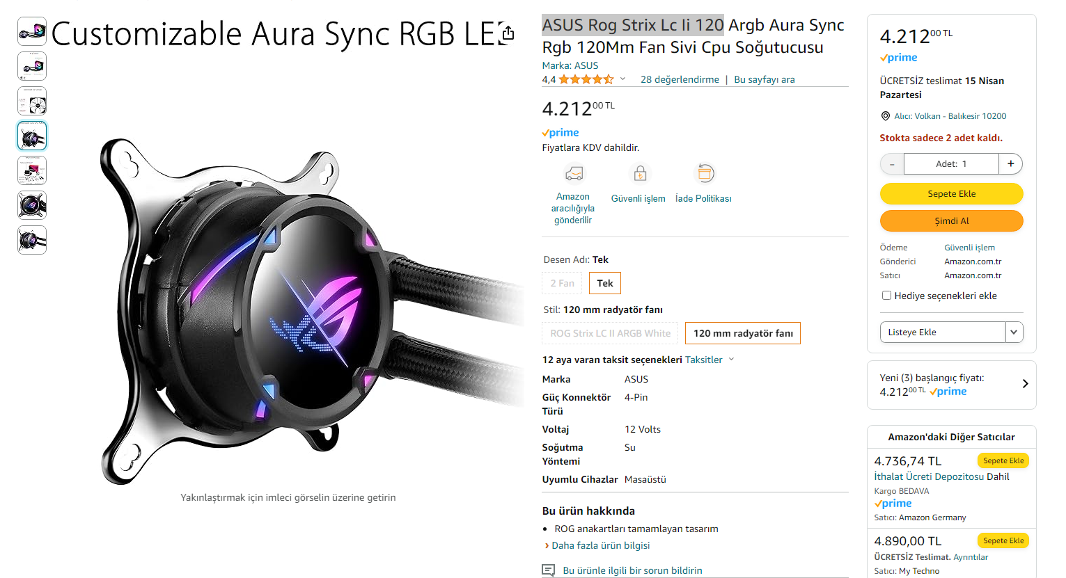 İndirim Bitti! - Asus ROG STRIX LC II 120 ARGB İşlemci Sıvı Soğutucu 4 ...