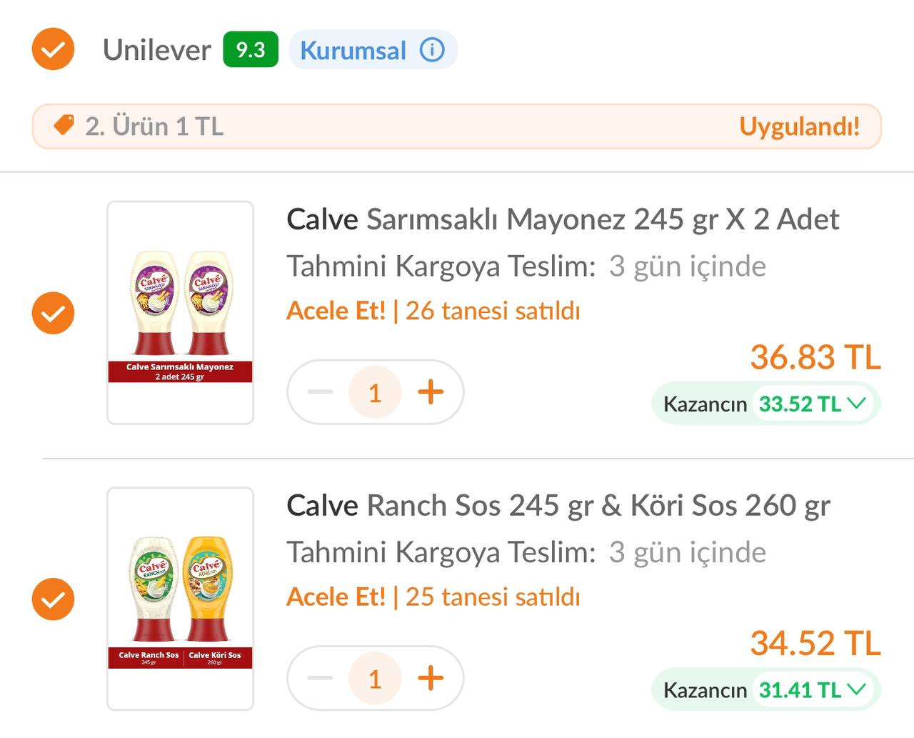 Amazon'da calve soslarda 3 al 2 öde!