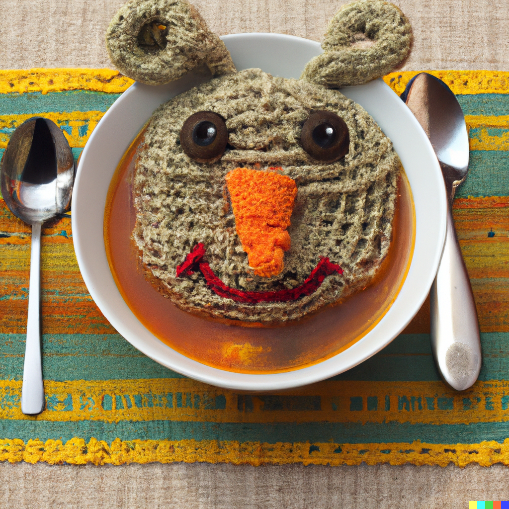 DALL·E 2022-12-04 08.59.16 - bowl of  soup looks like a monster knitted of wool.png