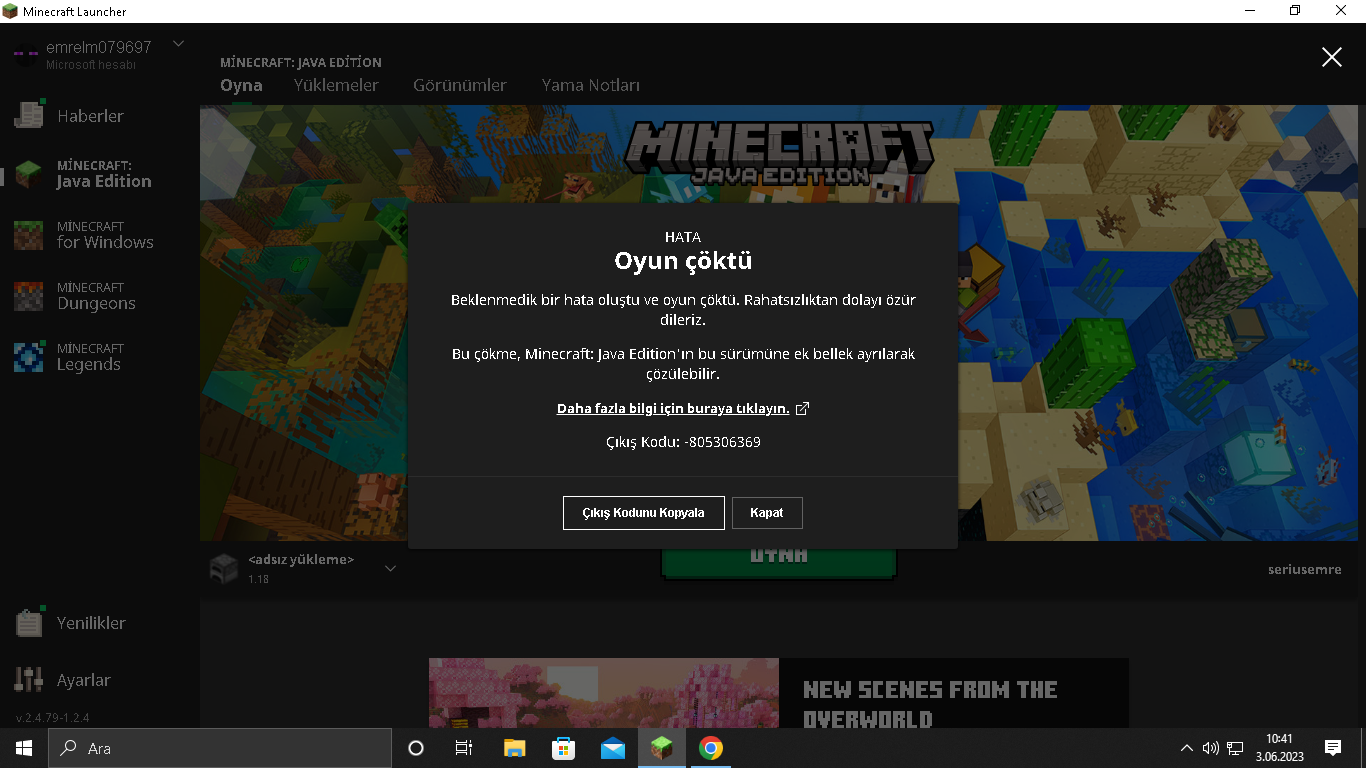 Minecraft exit code 805306369