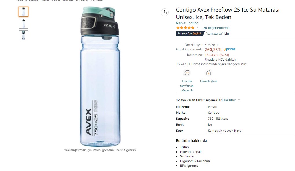 Avex 25 oz. FreeFlow Autoseal Water Bottle - Ice 