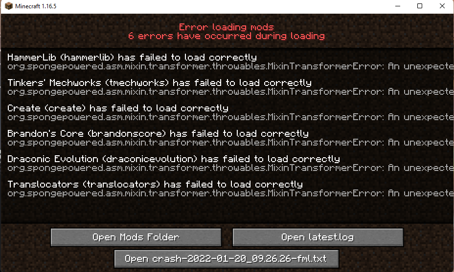 Description mod loading error has occurred