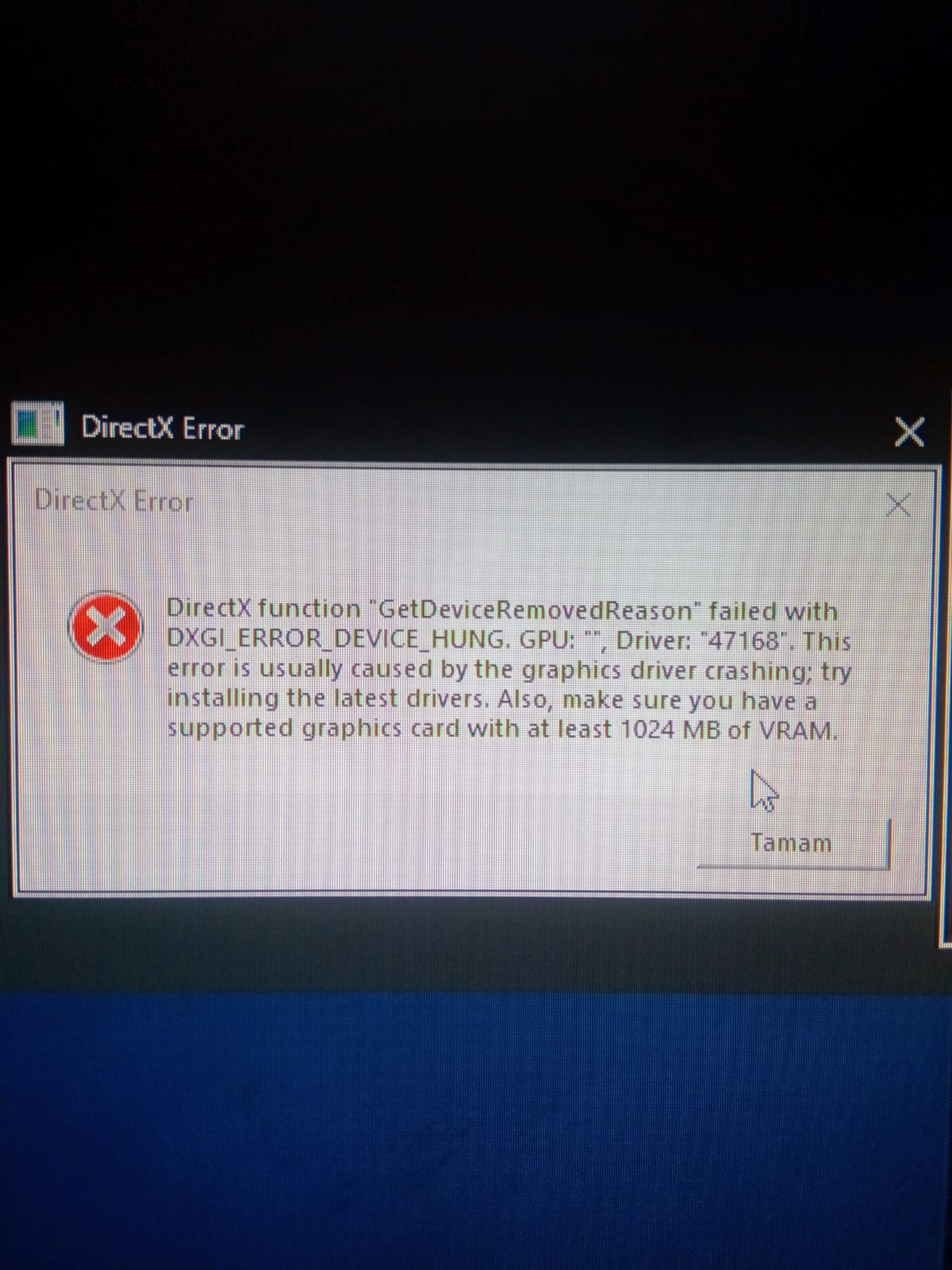 DirectX Error Hatası Alıyorum | Donanım Arşivi Forum