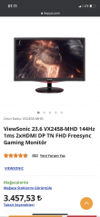 ViewSonic 23.6 (144 HZ 1ms)VX2458-MHD 144Hz 1ms 2xHDMI DP TN FHD Freesync Gaming Monitör
