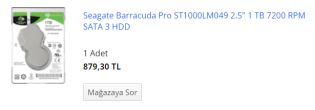 Sıfır "Seagate Barracuda Pro ST1000LM049 2.5" 1 TB 7200 RPM SATA 3 HDD"