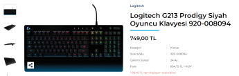 Logitech G213 Klavye